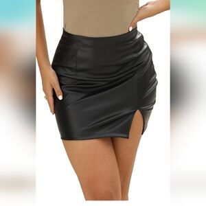 GUANYY Womens Leather Skirt High Waisted Stretchy Slit Faux